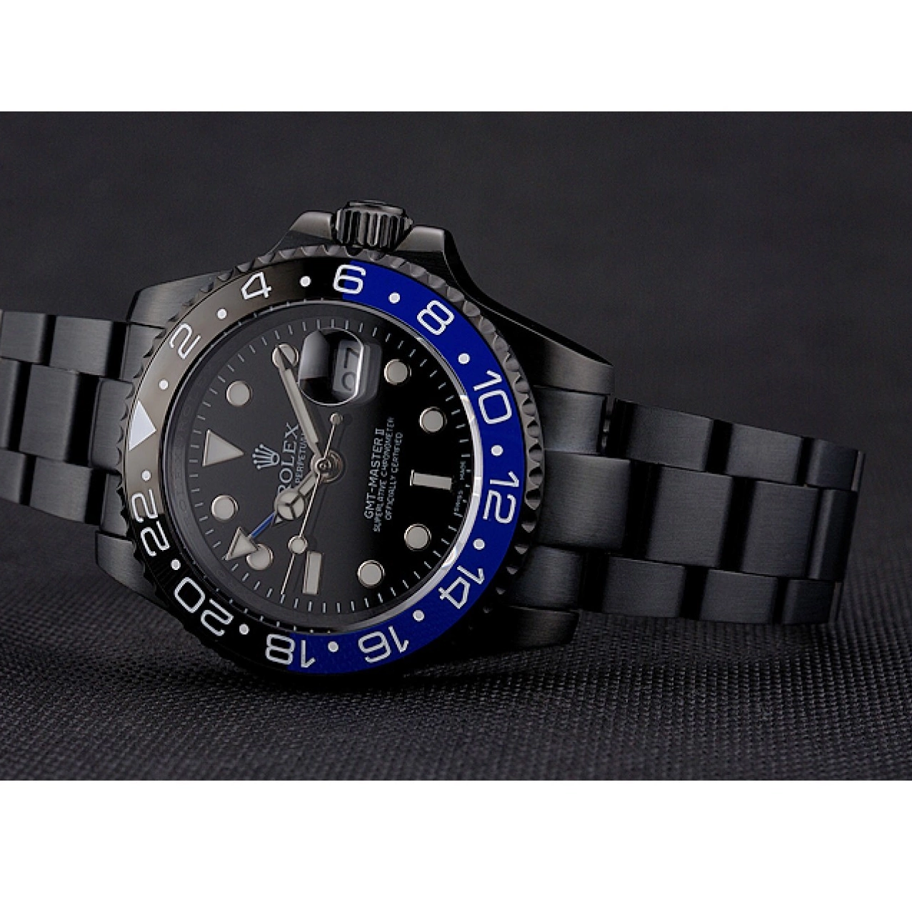 Rolex aaa copy PVD II Dial Bracelet Black GMT Case Black Swiss Master Blue And Bezel Rolex Black And 0622